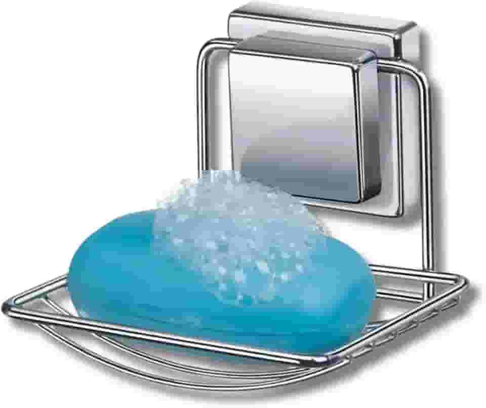 Saboneteira de Parede Em Inox com Fixação por Ventosa – Suporte de Sabonete Cromado Antiferrugem para Banheiro e Cozinha Instalação Sem Furos Prática e Resistente 12,2x11cm