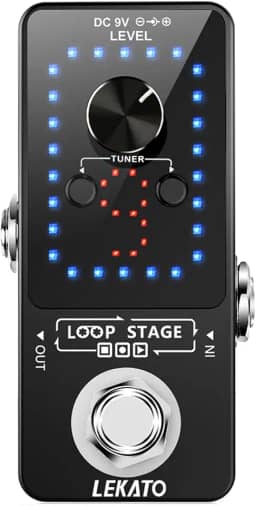LEKATO Pedal de efeito de guitarra, looper pedal, afinador, função loop, estação de loop, 9 voltas, 40 minutos de tempo de gravação com cabo USB para baixo elétrico