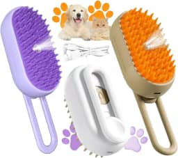 Escova Pet Vaporizada Elétrica Retrátil Pet Usb Recarregável Remove Pelos de Cães e Gatos com Facilidade-Branco/Café