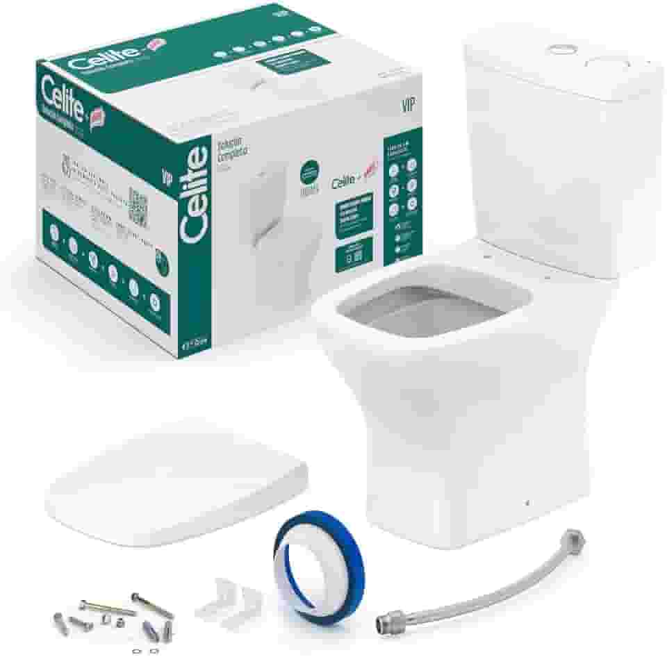 Celite, Kit Vaso Sanitário Rimless com Caixa Acoplada Smart Clean e Assento Soft Close Vip, Branco