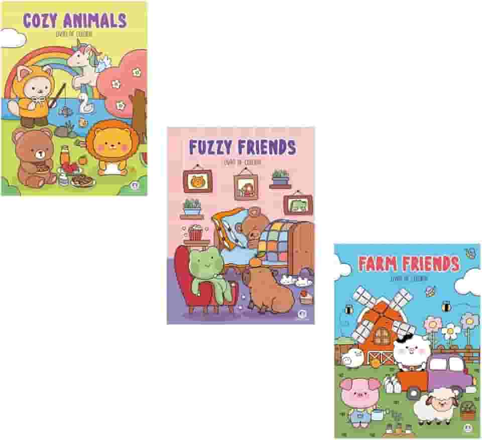Coleção Cute & Comfy Fuzzy Friends Cozy Animals Para Adulto Infantil Ideal Para Relaxamento, Combater O Estresse E Estimular A Criatividade - Kit 3 Livros De Colorir