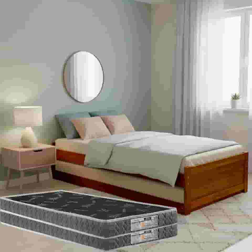 Bicama Solteiro Madeira Maciça Reforçada C/Cama Auxiliar e 2 Colchões D20 Confortáveis