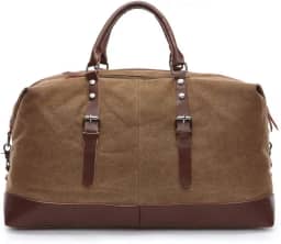 Mala De Viagem Masculina Executiva De Lona E Couro Compartimento Para Notebook Grande E Resistente - ZAFIN (Marrom)