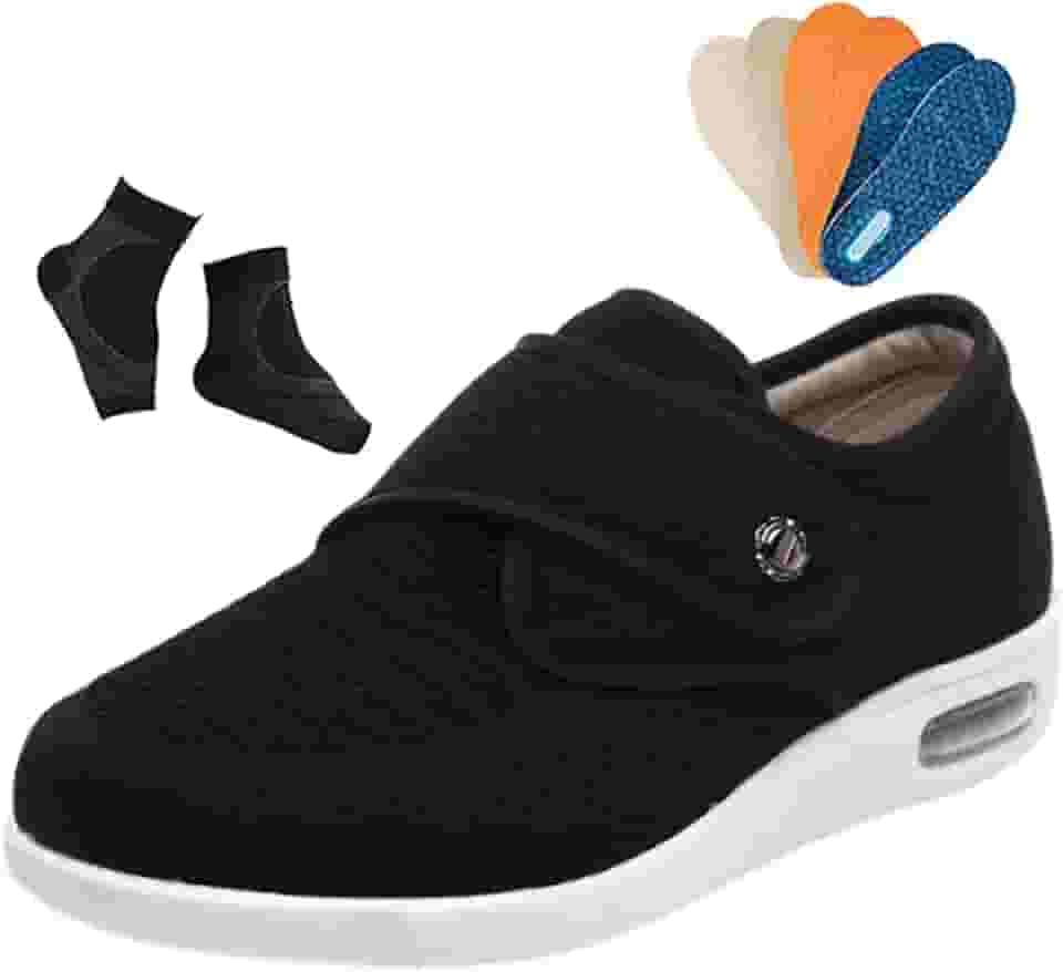 Calçado Homem Para Fascite Plantar, Calçado Masculino Ajustável Largo E Antiderrapante Para Diabéticos E Edema, Caminhada Hospitalar Respirável, Para Inchados Fascite Plantar, Leve(Black,43 EU)