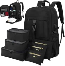 Mochila viagem de expansão de 50 litros, com 6 sacos de armazenamento, Anti-roubo, com porta USB e porta de fone de ouvido, mochila notebook, Adequado para homens e mulheres (preto)