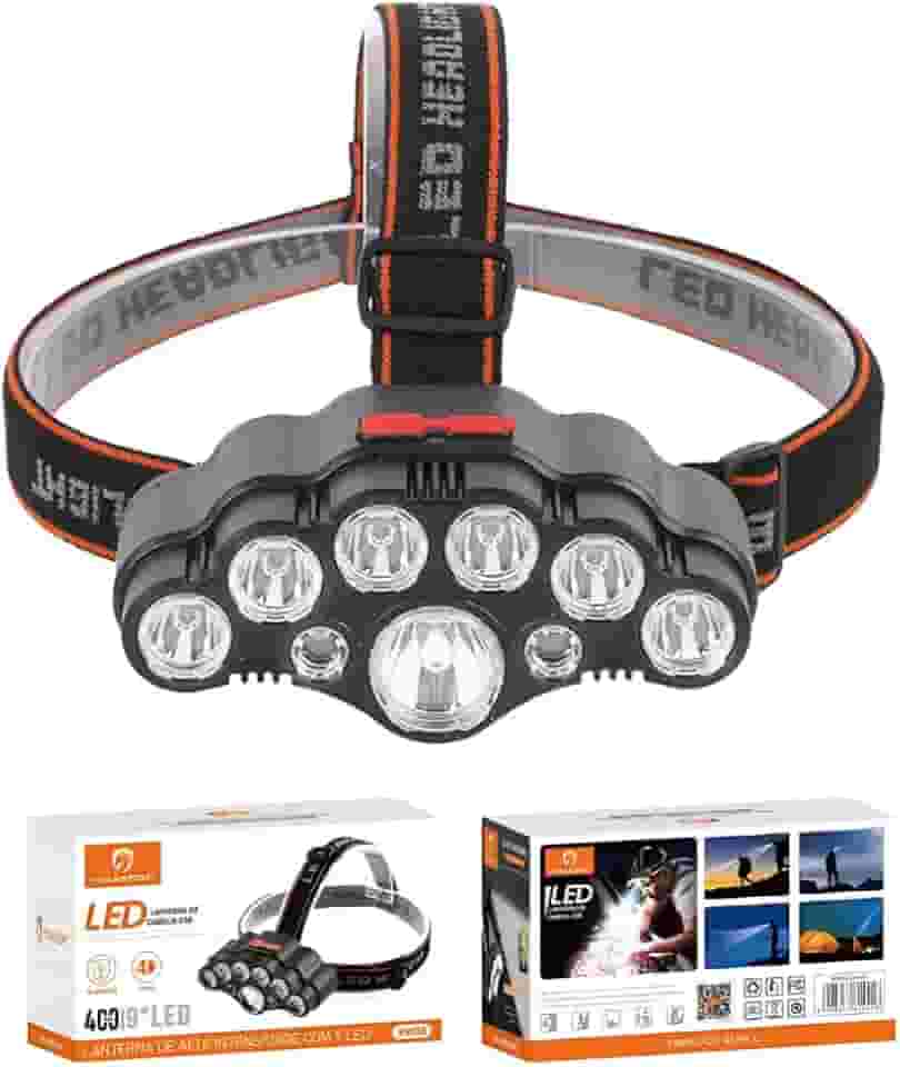 Lanterna de Cabeça LED, Recarregável USB, Luz Potente Tripla, Botão 4 Modos de Iluminação, Ajustável Para Corridas Ciclismo, Acampamento, Trilha, Mecânica Pesca, Trabalhos Noturnos - Leve e Não Cai