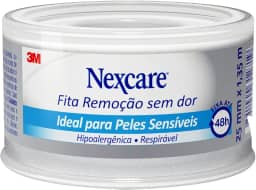 3M, Fita Adesiva Nexcare Remoção sem Dor, Fixação Forte, Para Curativos em Peles Sensíveis, Branca - 25 mm x 1,35 m