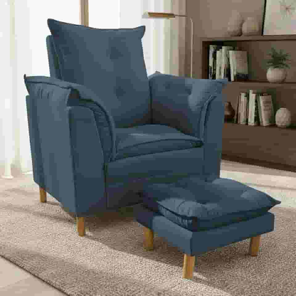 Poltrona Amamentação com Puff - Conforto, Leitura e Descanso (Azul Marinho)