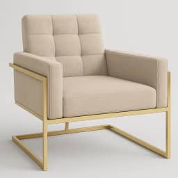 Poltrona Base de ferro reforçada para Sala de Estar Recepção Estofada Confortável (BASE DE FERRO COR DOURADA, BEGE)