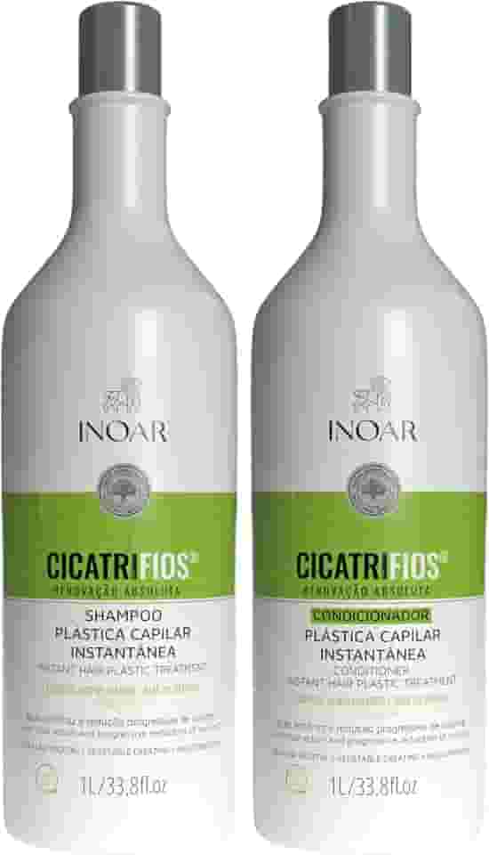 Inoar, Kit CicatriFios Plástica Capilar – Shampoo e Condicionador 2x1L, Redução de Frizz, Brilho Intenso, Hidratação Profunda, Proteção Térmica e Volume Controlado