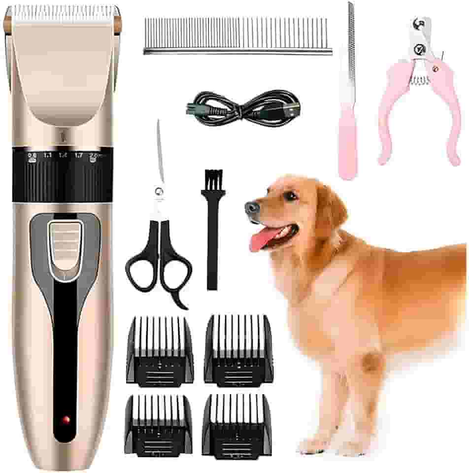 Máquina de Tosa Pets Profissional Kit Silenciosa Aparador com Lâminas Precisas e com Altura Ajustável Recarregável Para Cães Gatos com Acessórios Bivolt 110/220 Premium