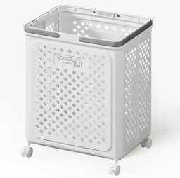 Cesto de Roupa Suja Dobrável 49L com Rodízios 360° e Alças Ergonômicas – Ocupa Apenas 8cm Dobrado, Ventilado, Multiuso para Roupas, Brinquedos e Outros Itens, Plástico Reforçado, Cor Branca