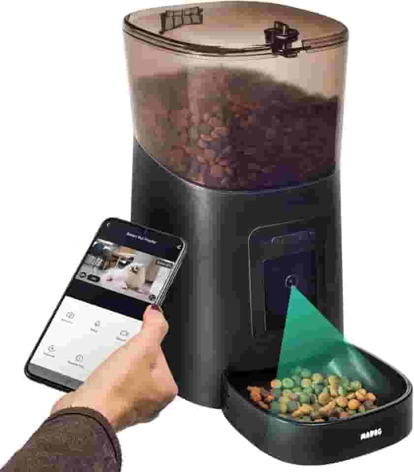 Comedouro Automático Alimentador Inteligente Programável Smart Feeder Cachorro e Gato MADOG Pet Aplicativo Celular Wi-fi Capacidade 6 Litros com Câmera de Visão Noturna Full HD