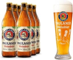 Kit com 6 Cervejas De Trigo Paulaner Weissbier Original 500ml + Copo Prost