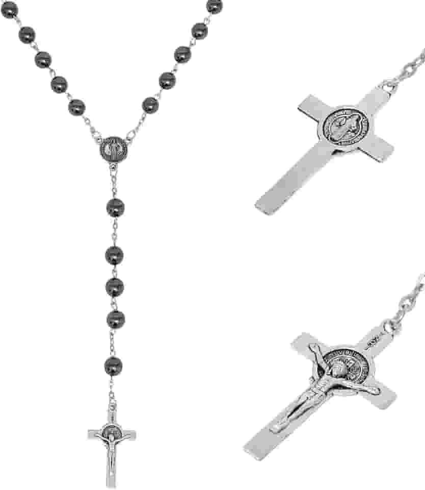 Terço Hematita 6mm Inox São Bento Corrente Masculina Terço Masculino Corrente São Bento 70cm