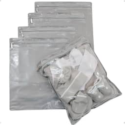 Kit 5 Sacos Organizadores para Mala de Viagem Impermeável Cinza - visor Transparente com Zíper 27,5 x 33,5 cm a prova d agua