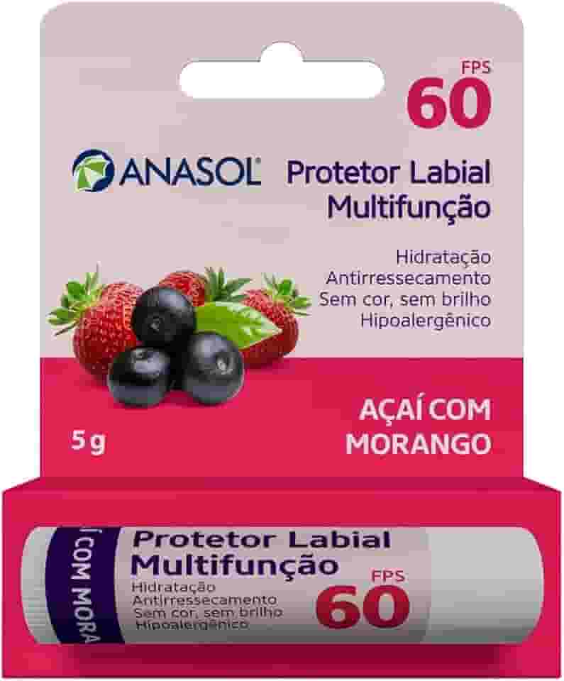 Protetor Solar Labial FPS 60 Açaí com Morango 5g - Anasol