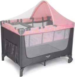 Berço de Bebê Portátil 2 em 1 Luck, Trocador + Mosquiteiro Rosa Boreal - Voyage