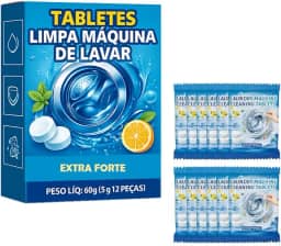 Pastilhas Limpadoras para Máquina de Lavar - Kit com 12 Unidades – Limpeza Profunda, Anticalcário, Elimina Odores, Compatível com Todas as Máquinas - Machine Cleaning Tablets
