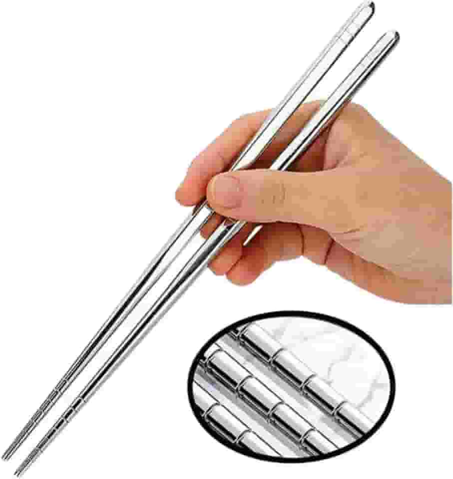 Hashi de Aço Inoxidável Premium, Ranhuras Antideslizantes, Reutilizável, Inox Ecológico Japonês Oriental Coreano