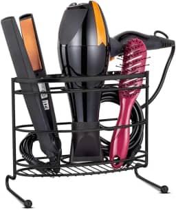 Organizador Banheiro Porta Secador de Cabelo Suporte Preto Chapinha e Escova