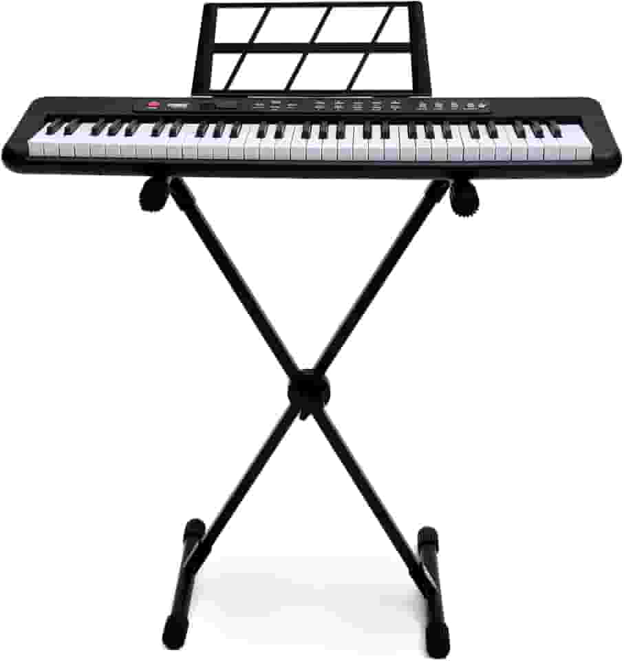 Kit Teclado Musical Kobe KB-150 BK Preto 5/8 61 Teclas Com Suporte em X e Fonte