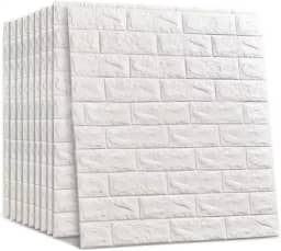 10 Placas Painel 70x77cm 3D De Parede Espuma Tijolinho Branco Auto Adesivo Impermeável Revestimento Auto Colante Designer Sofisticado Lavável Quarto Sala