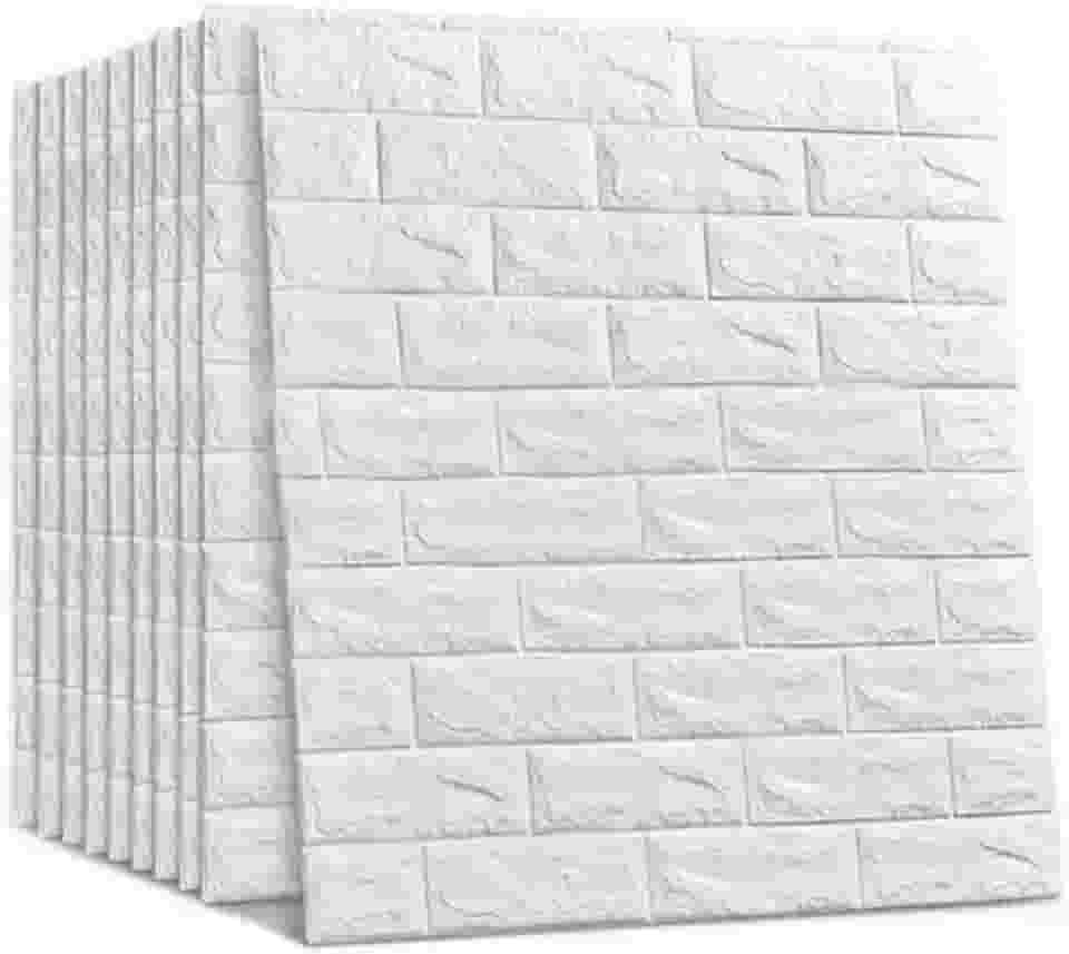 10 Placas Painel 70x77cm 3D De Parede Espuma Tijolinho Branco Auto Adesivo Impermeável Revestimento Auto Colante Designer Sofisticado Lavável Quarto Sala
