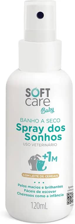 Banho a Seco Spray Dos Sonhos Soft Care Baby 120ml – Para Filhotes de Cães e Gatos (a partir de 1 mês) Higiene Sem Enxágue