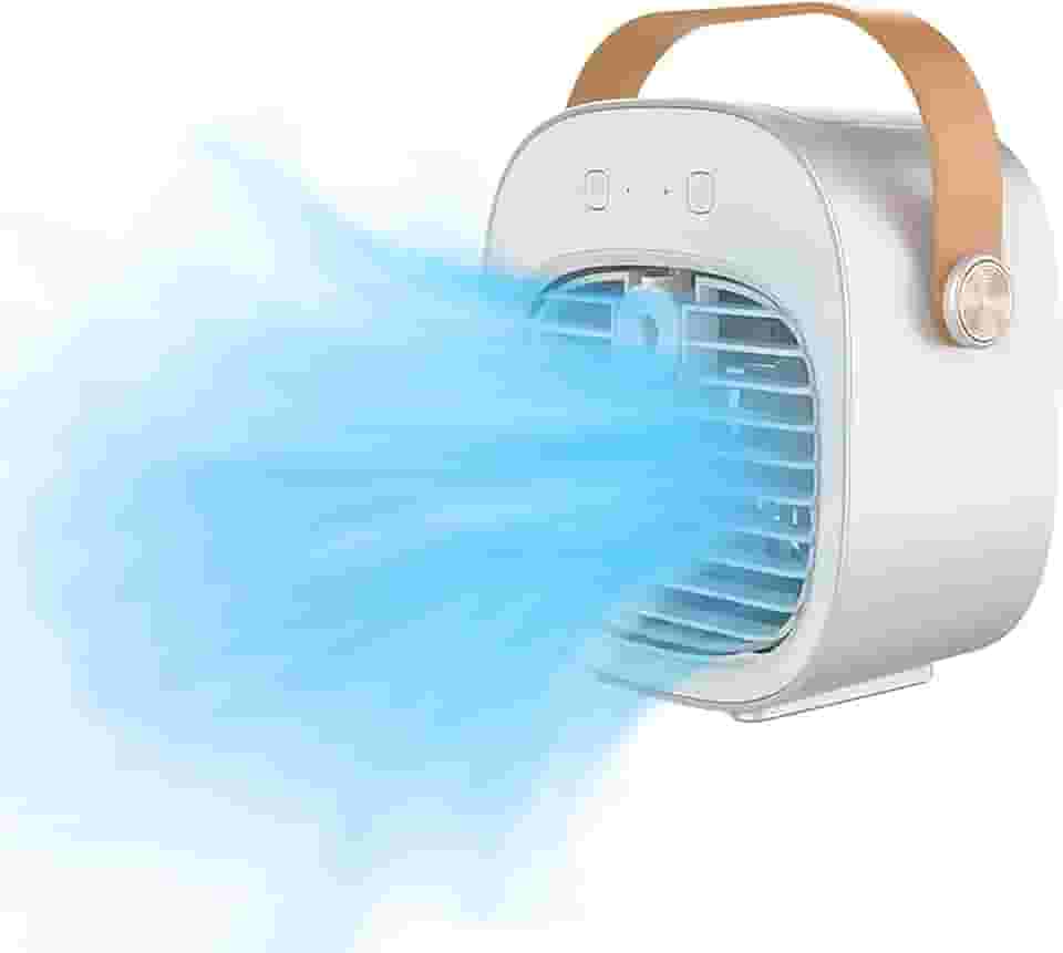 Condicionadores de Ar Portátil Recarregável 6000 mAh, Mini Ar Condicionado, Unidade AC Pessoal Pequena USB, Unidades de Refrigeração de Ar Evaporativo Silencioso de 3 Velocidades para Quarto/Quarto