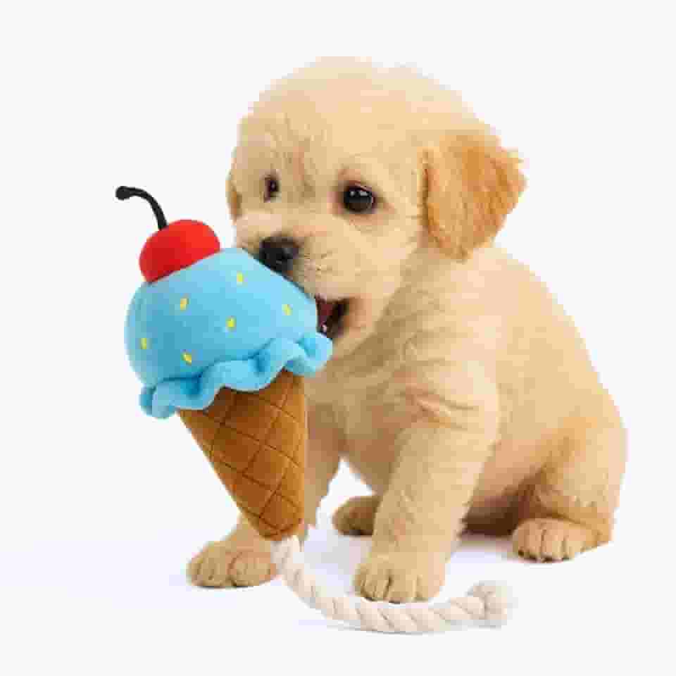 Brinquedo Interativo para Cachorro Pelúcia Sorvete com Corda e Apito Mordedor para Filhotes e Adultos (Azul)