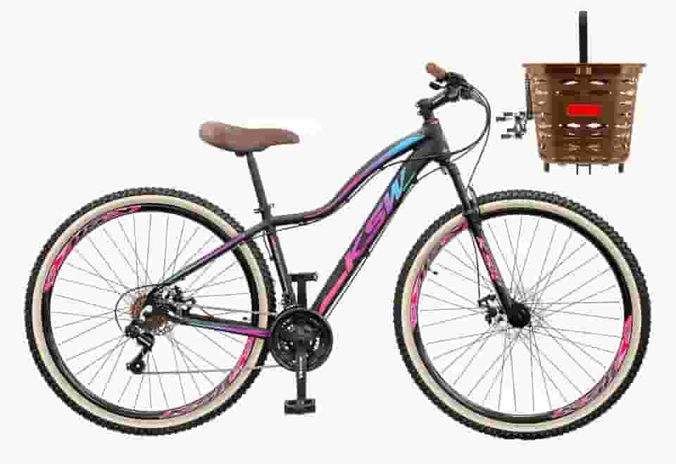 Bicicleta Aro 29 Feminina Quadro em Alumínio KSW MWZA com Cesta Estilo Retrô Vintage 21 Velocidades Freio a Disco