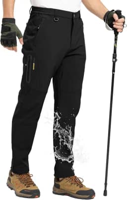 Calça masculina de snowboard softshell impermeável para caminhadas ao ar livre forrada de lã resistente ao desgaste à prova de vento