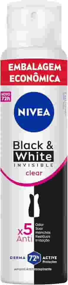 NIVEA Desodorante Aerossol Black & White INVISIBLE Clear 200ml - Proteção prolongada contra odor, suor e manchas