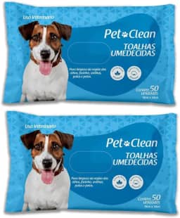 Kit 2 Toalhas Lenços Umedecidos Para Pet Cães e Gatos - Total de 100 Unidades