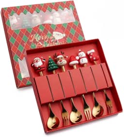 Colheres de café de Natal, árvore de Natal, estrela de Papai Noel, colheres de chá, utensílios de mesa, sobremesa, presente de Natal, 6 peças/conjunto
