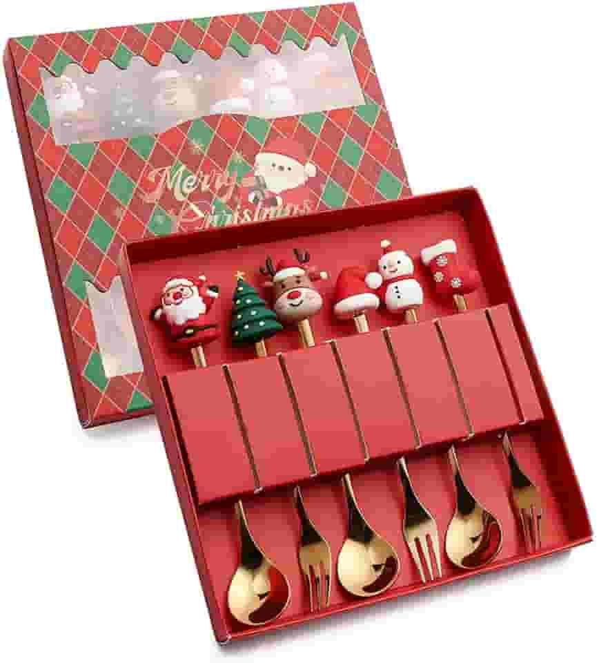 Colheres de café de Natal, árvore de Natal, estrela de Papai Noel, colheres de chá, utensílios de mesa, sobremesa, presente de Natal, 6 peças/conjunto