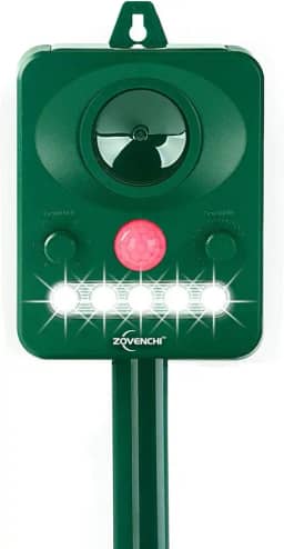 Dissuasor ultrassônico de animais com luz estroboscópica intermitente, repelente externo alimentado por energia solar para guaxinins, gatos, veados, esquilos, ativado por movimento, protege