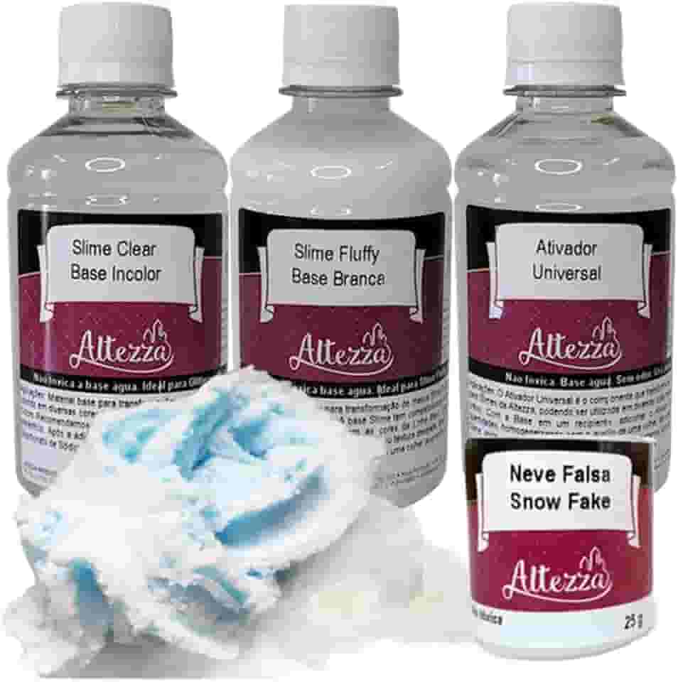 Kit Premium Cola Slime Clear 250g + Cola Slime Fluffy 250g + Ativador Slime Universal 250ml Altezza - Kit Slime Art DIY Slime Factory (Kit + Neve Falsa 25g)