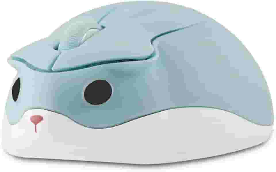 CHUYI Hamster Mouse silencioso sem fio 1200DPI animal fofo pequeno mouse portátil sem fio para viagem, casa, escola, biblioteca, computador, laptop, PC para crianças presente (azul claro)