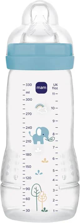 MAM Baby 1 Mamadeira Easy Active 330ml Com Formato Ergonômico e Fácil de Segurar para Crianças 4+ Meses com Bico de Silicone Skinsoft, Azul
