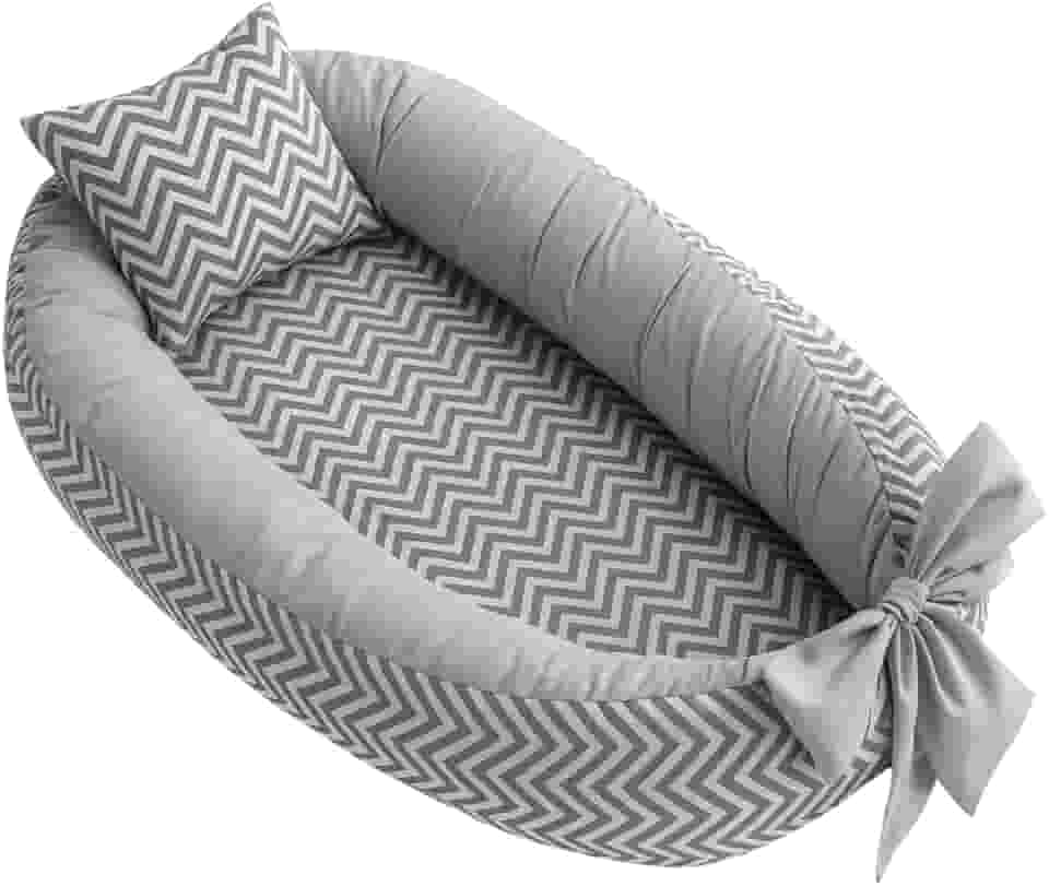 Ninho redutor de berço bebê percal 100% algodão + Almofada Anatomica Estampada Unissex (Chevron Cinza)