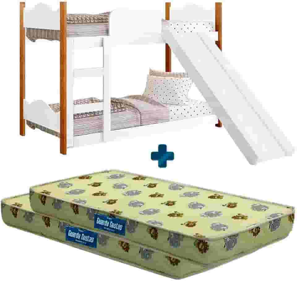 Beliche Infantil com Escorregador e Colchão, Branco