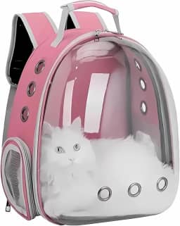 Mochila Astronauta Transparente Visão Panorâmica para Cães e Gatos | Transporte Pet Portátil com Máxima Ventilação e Segurança (Rosa)