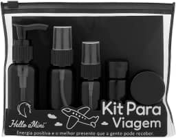 Kit Frascos para Viagem, ORGANIZADOR tubos, Recarregáveis, Laváveis, Portáteis, com necessaire, potes shampoo, condionador, creme, perfum, cosmeticos, original (Preto)