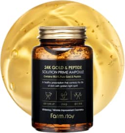 FarmStay Ampola Prime Gold & Peptide Solution 24K | Soro hidratante e firmador | Melhora a elasticidade, brilho e vitalidade da pele | Fórmula leve e de rápida absorção para uma pele radiante | 21 ml