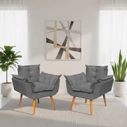 Kit 2 Poltronas Alice Para Sala Decorativas Cadeiras Confortáveis Para Sala De Espera Recepção Consultório Escritório Manicure Pé Castanho - Clique & Decore (Cinza)