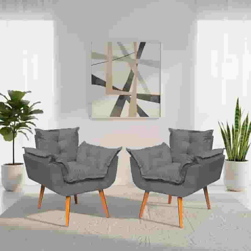 Kit 2 Poltronas Alice Para Sala Decorativas Cadeiras Confortáveis Para Sala De Espera Recepção Consultório Escritório Manicure Pé Castanho - Clique & Decore (Cinza)