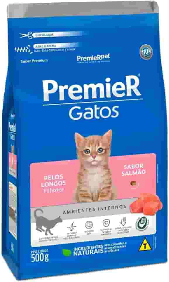 Ração Premier Ambientes Internos Pelos Longos para Gatos Filhotes Sabor Salmão - 500g Premier Pet