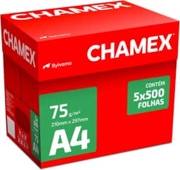 Papel Sulfite, Chamex, A4, 75 Gramas, Branco, Caixa com 5 Pacotes de 500 Folhas